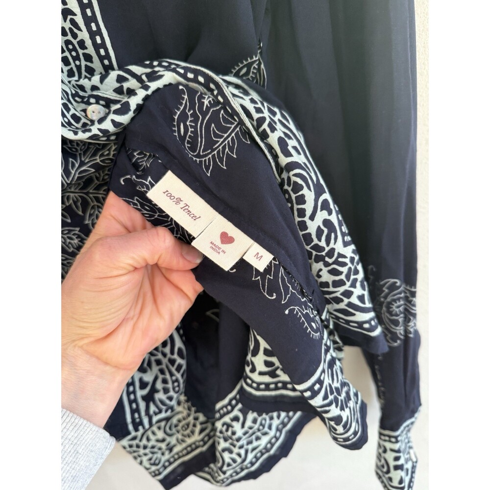 Alix Of Bohemia Women’s Bohemian Blue Tencel Button Up Blouse Long Sleeve Medium - Picture 4 of 5